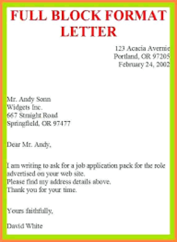 Full Block Letter Format Sample JSS3 Third Term Business Studies